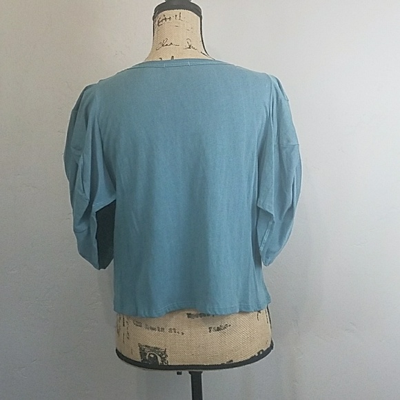 Balloon Sleeve Mineral Wash Cropped Top. - Picture 6 of 7